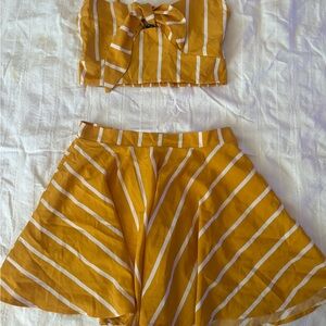 SHEIN Mustard Yellow and White Striped Skirt Set